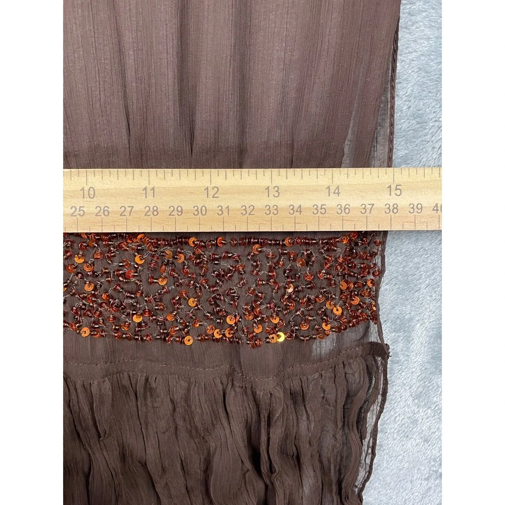 ECHO SCARF Brown Sequin Trim‎ Art to wear Artsy Lightweight Semisheer Bohemian